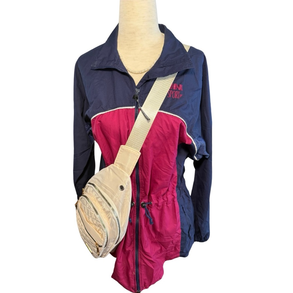 Vintage Sporty Retro Navy & Raspberry‎ 80s/90s Windbreaker Size Small